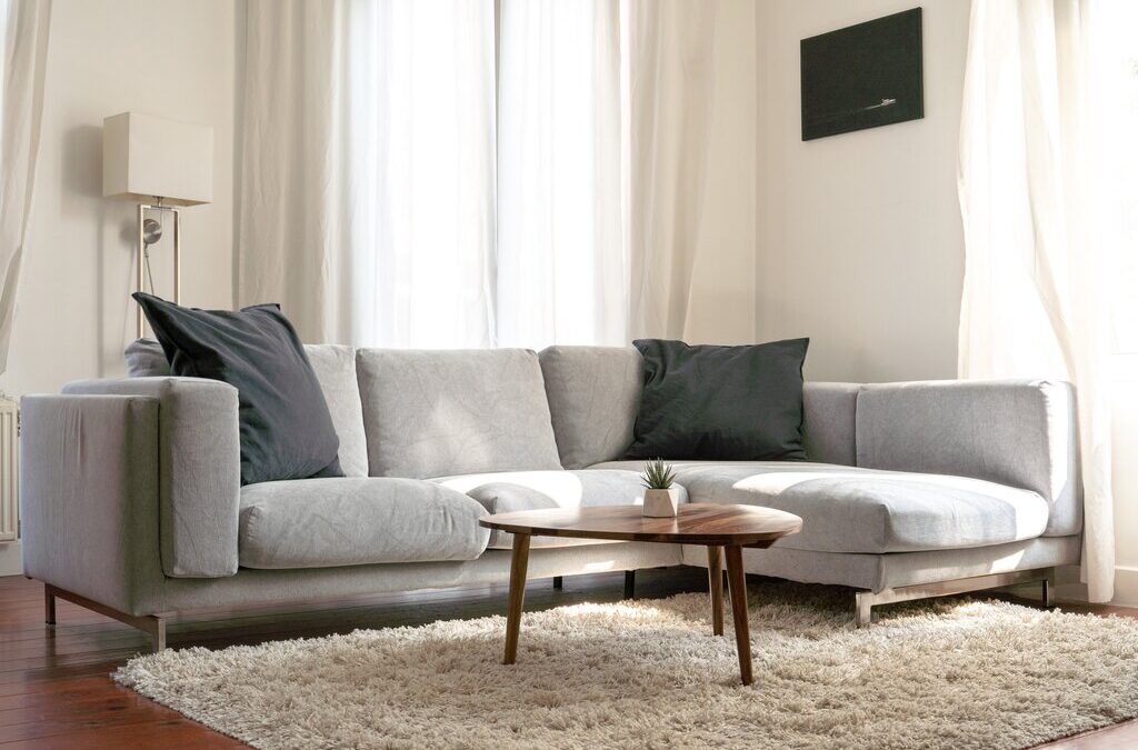 grey couch on in the living room